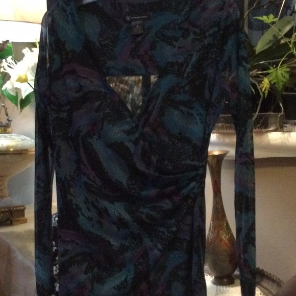 Nice Turquoise, purple and black  pattern blouse - Picture 1 of 5